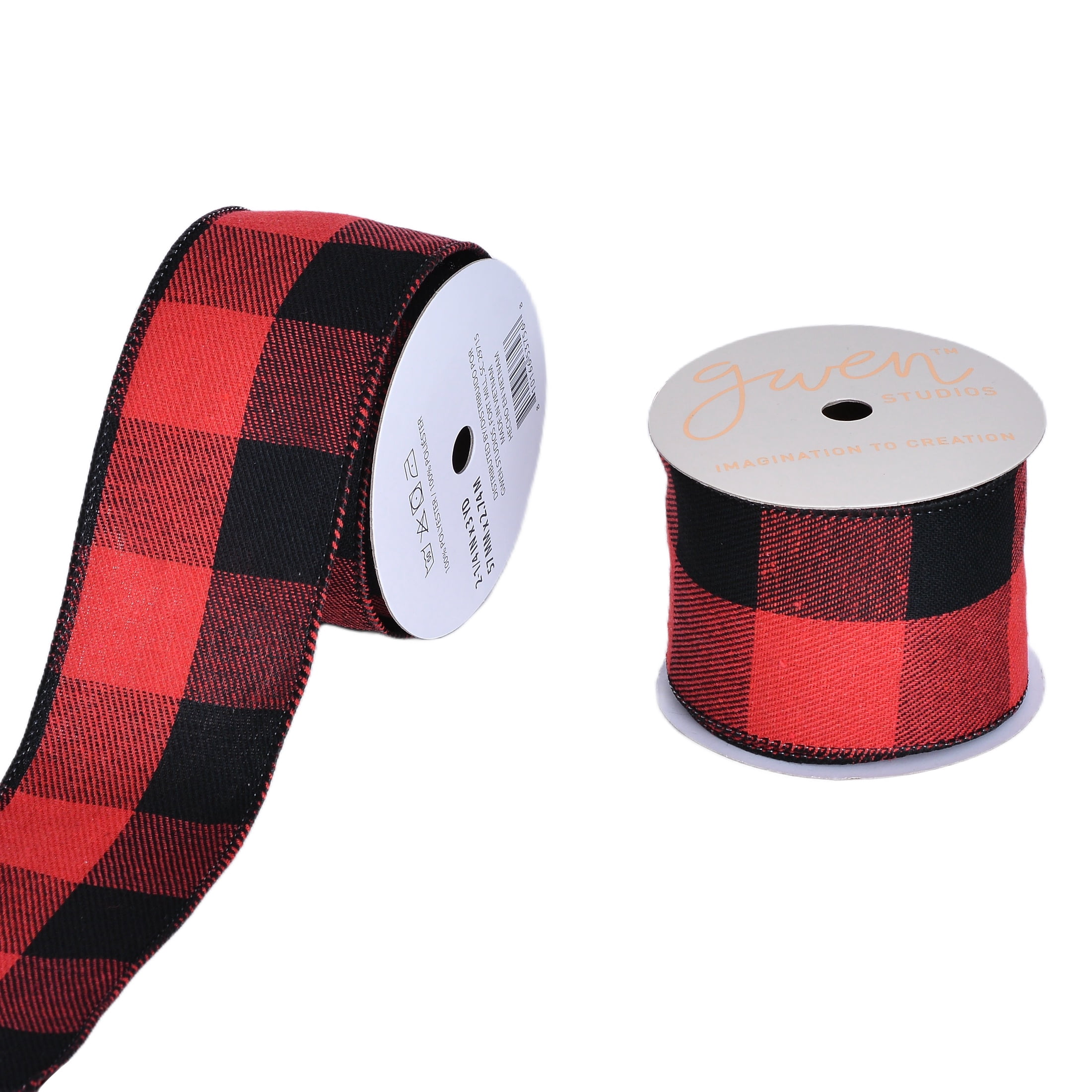 Gwen Studios 2 1/4" Black and Red Buffalo Check Ribbon, 3 Yards
