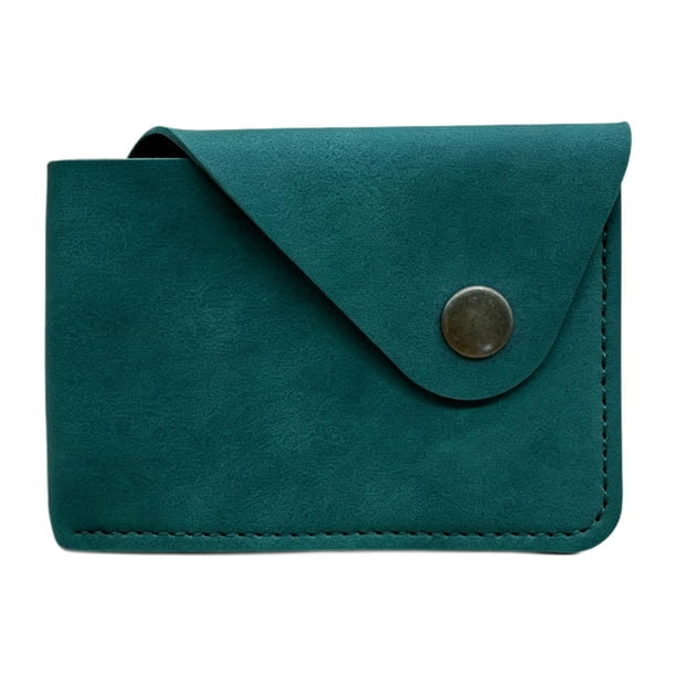 Tarjetero con cierre a presión, tipo sobre, ideal como regalo cumpleaños. Ranuras compactas para tarjetas crédito. Verde