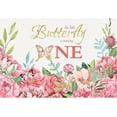 thumbnail image 2 of 7x5ft Happy Birthday Backdrop The Little Butterfly Is Turning One Theme Pink Beautiful Bloomy Flowers Princess Girls 1st Birthday, 2 of 3