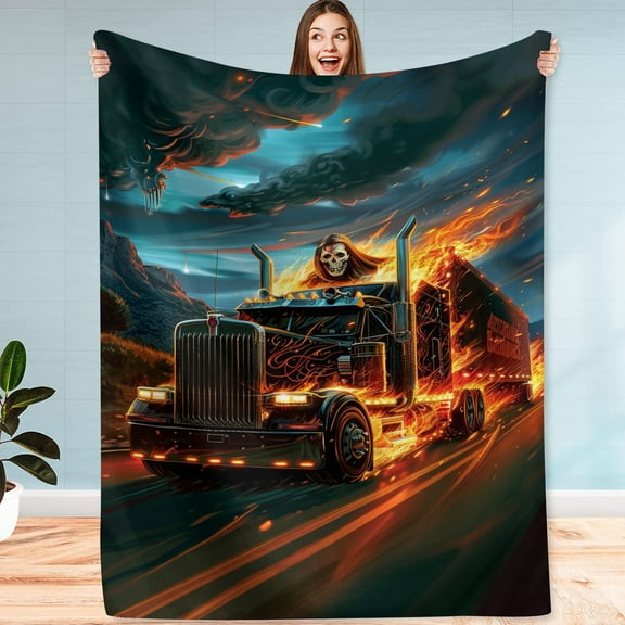 Vintage Truck-Themed Flannel Fleece Blanket – Soft All-Season Cozy Throw with Digital Print Lightweight Multi-Purpose Cover Perfect Gift for Truck Enthusiasts (200-250g) Truck Decor