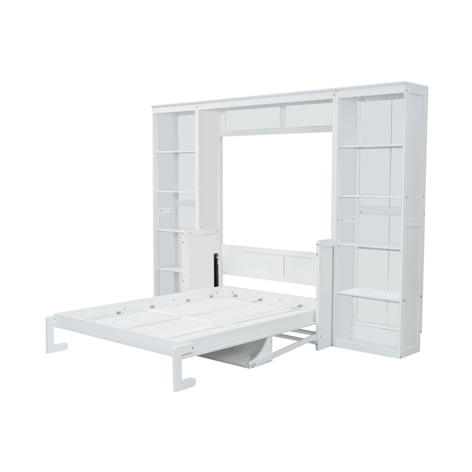 Euroco Wood Full Size Murphy Bed with Desk and Shelves, Space-Saving Wall Bed for Bedroom
