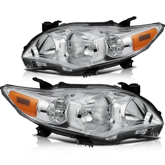 SCITOO Headlight Assembly for Toyota Corolla 2011-2013 Headlamp Chrome Housing Amber Reflector Clear Lens 8115002B60 81150-02B50 TO2519131 TO2503204 TO2502204 TO2518131