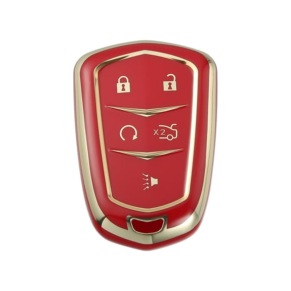 Car Key Fob Cover 5 Button Remote Key Fob Case TPU Button Full Protector Cover Red for Cadillac XT5 2017-2020