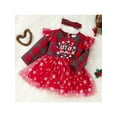 thumbnail image 3 of Qmyliery Toddler Girls Christmas Tulle Patchwork Dress Long Sleeve Ruffle Plaid Letter Print Dress with Headband, 3 of 9