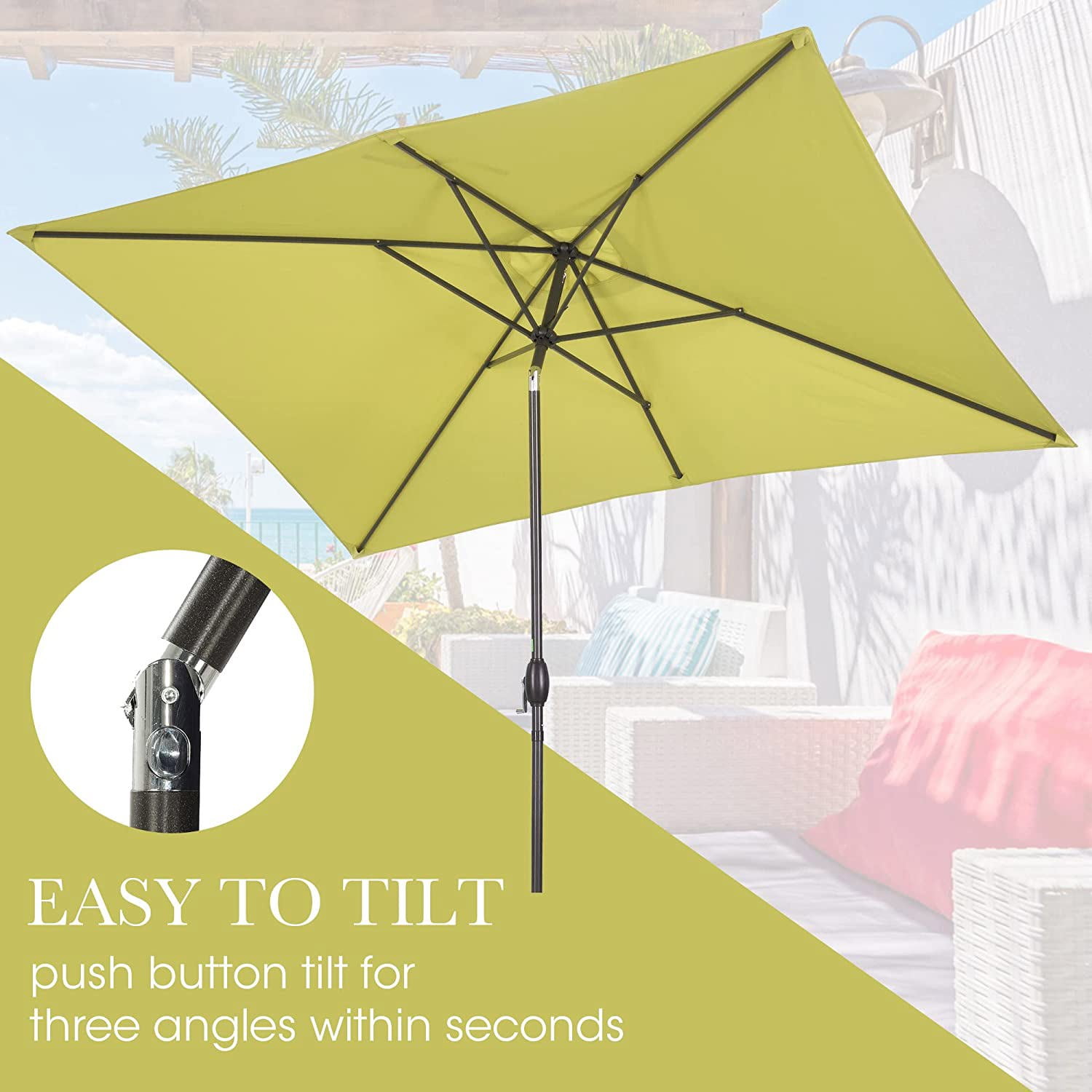 Royalcraft 6.5 x 10 Ft Rectangular Patio Umbrella, Outdoor Table Market Umbrella with Crank, 6 Steel Ribs, Polyester Canopy, Lime Green