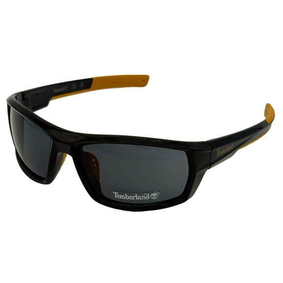 Timberland Mens Rectangle Shiny Black Plastic Sunglass, Smoke Lens TB7221 1A