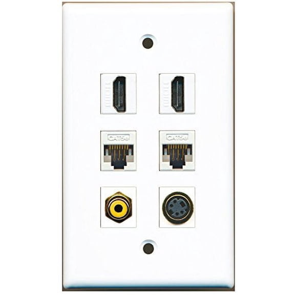 RiteAV - 2 HDMI 1 Port RCA Yellow 1 Port S-Video 2 Port Cat5e Ethernet White Wall Plate