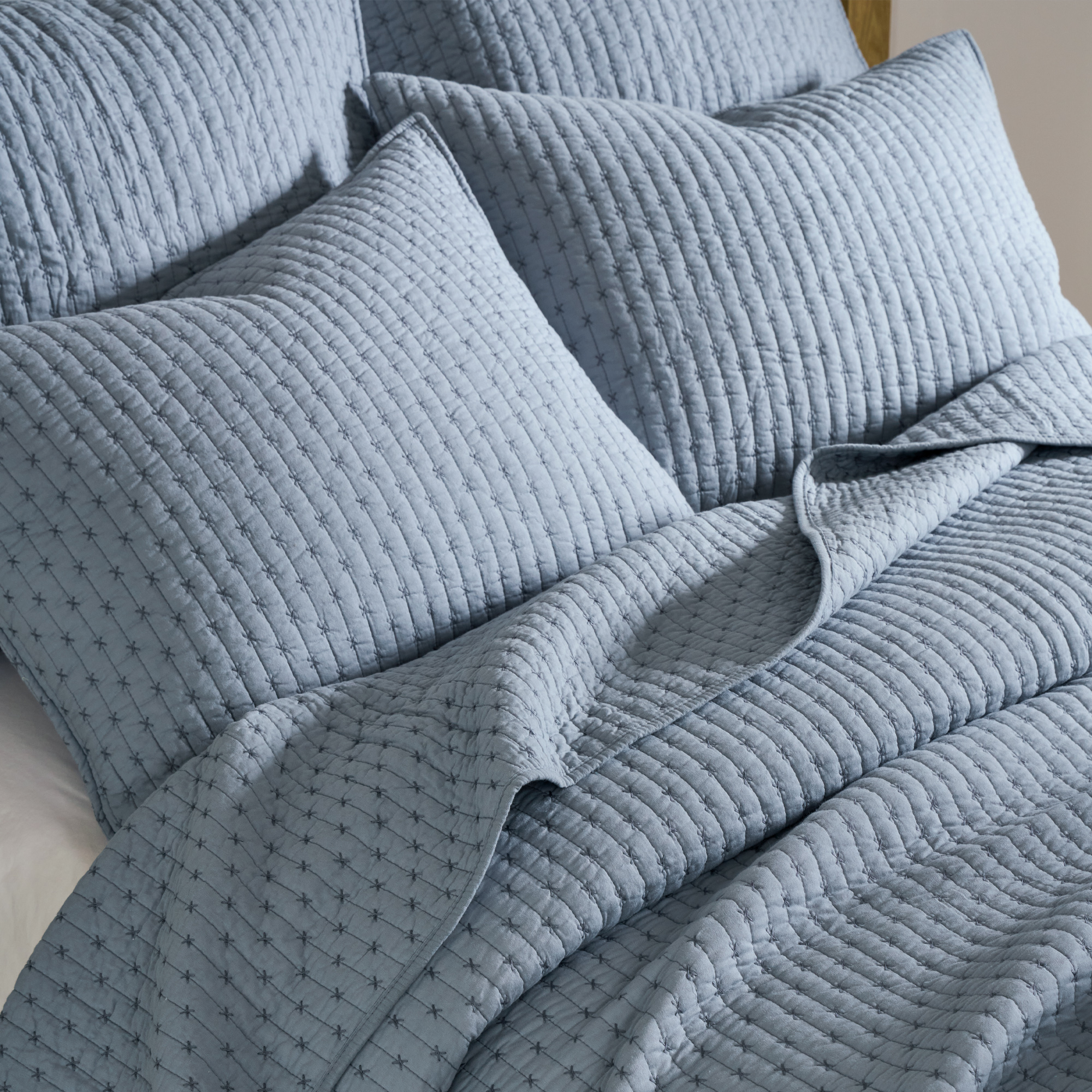 Levtex Home - Cross Stitch Chambray Quilt Set - King Quilt + Two King Pillow Shams - Cross Stitched Pattern - Quilt Size (106x92in.) and Pillow Sham Size (36x20in. ) - Reversible - Cotton Fabric