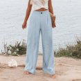 thumbnail image 4 of Women's cotton and linen casual straight wide-leg loose drawstring elastic waist trousers, 4 of 9