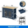 thumbnail image 3 of DEXTRUS Kitchen Island with Seating & Drop Leaf, Kitchen Island on Wheels with Doors & Drawers, Blue, 3 of 8