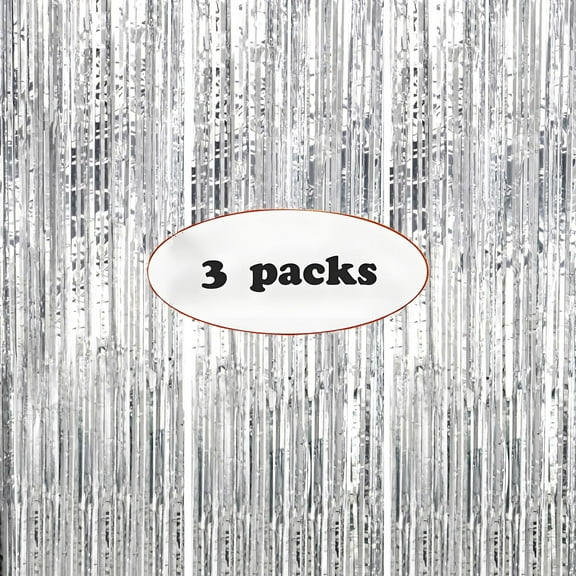 3 Pack Silver Foil Curtain Backdrop Metallic Tinsel Foil Fringe Curtains Photo Booth Props for Birthday Wedding Engagement Bachelorette Christmas Holiday Celebration Party Decorations Supplies