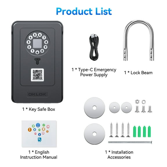 Smart Key Safe Box Fingerprint Storage Lock Key 6 Digital Password Code Waterproof Security Lockbox Works with OKLOK