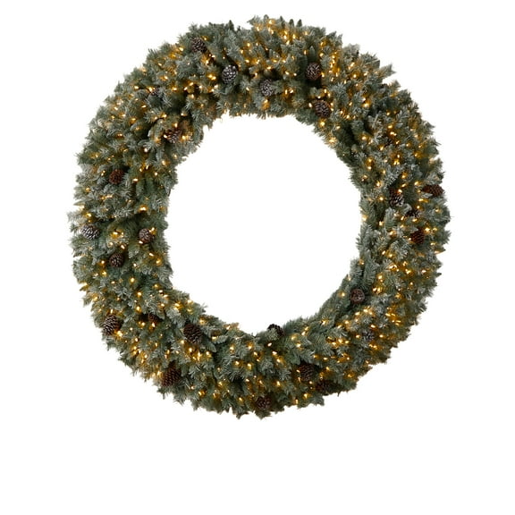Nearly Natural Giant Christmas PVC Flocked Clear Prelit LED Corded Wreath, 72" (Green)