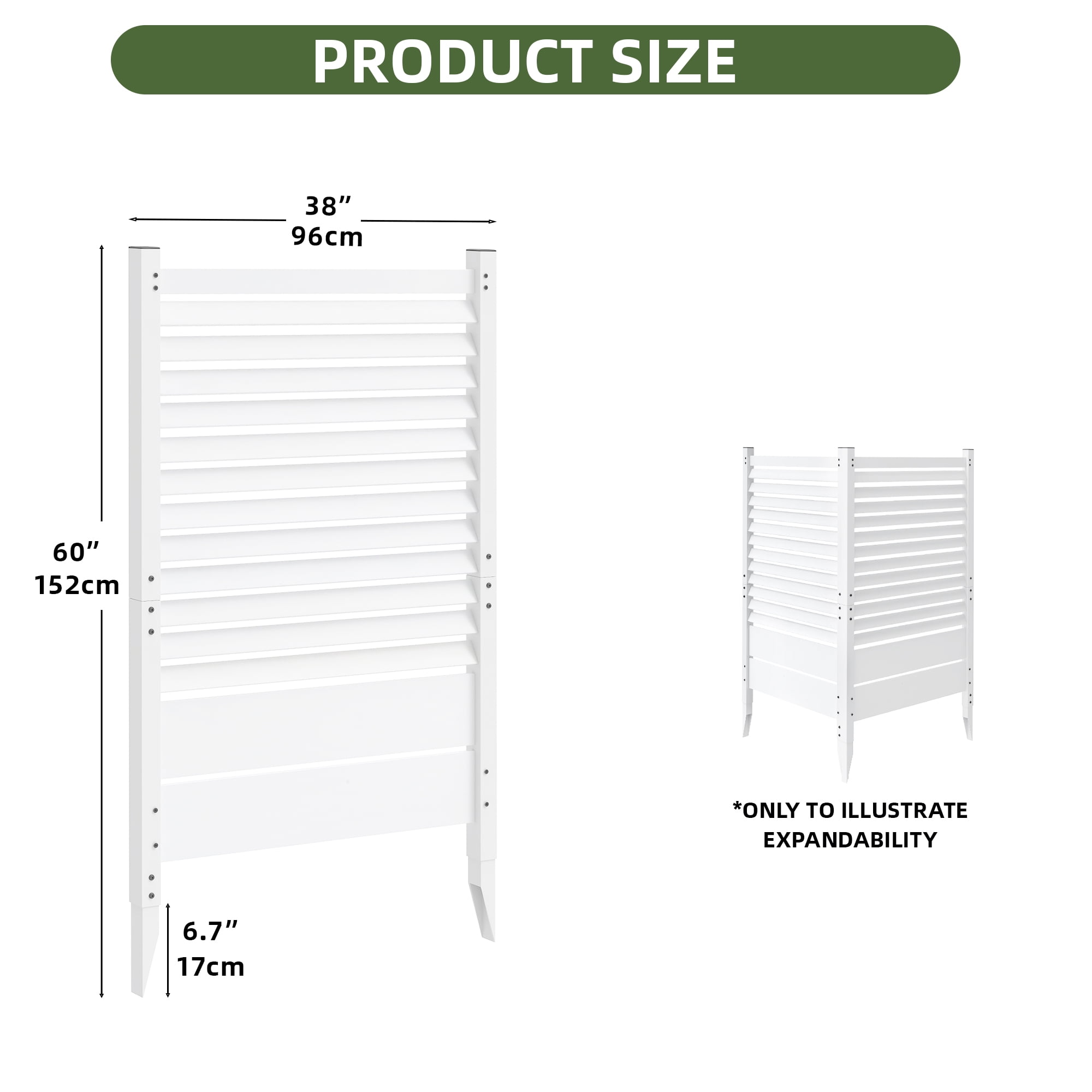 Uforic 1 Pcs Wood Privacy Fence Panel for AC Unit, Backyard, Patio Screen,  60"H x 38"W, White