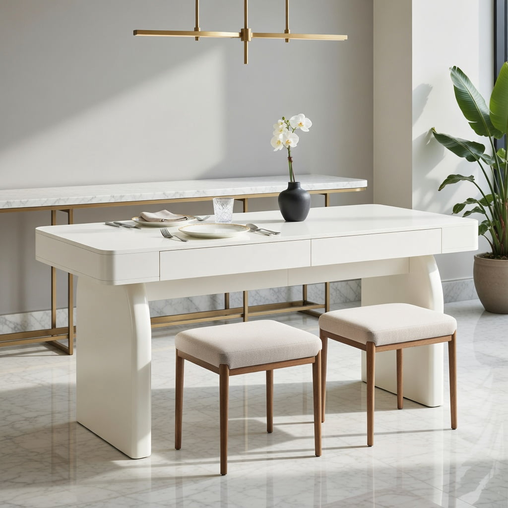 Hommoo 63 Inch Rectangular Dining Table with 2 Hidden Drawers, Modern Kitchen Table for 4 to 6 People, MDF Construction, Easy Assembly, White