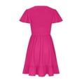 thumbnail image 5 of Penkiiy Women's Summer Mini Dresses Round Neck Casual Smocked Puff Sleeve Cute Short Dress With Pockets L Hot Pink, 5 of 6