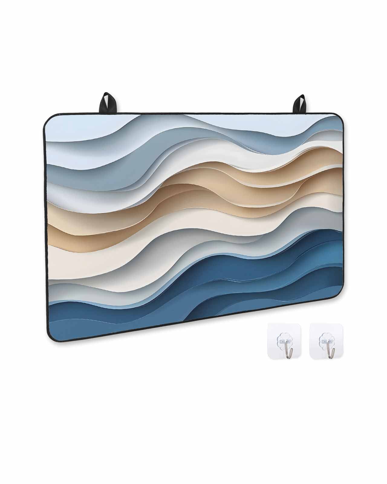 nqOlkjepod Large Induction Cooktop Protector Mat 36"x21", Beige Blue Ombre Stove Top Covers for Electric Stove, Moire Abstract Artwork Decorative Stove Burner Cover Mats, Glass Top Stove Cover