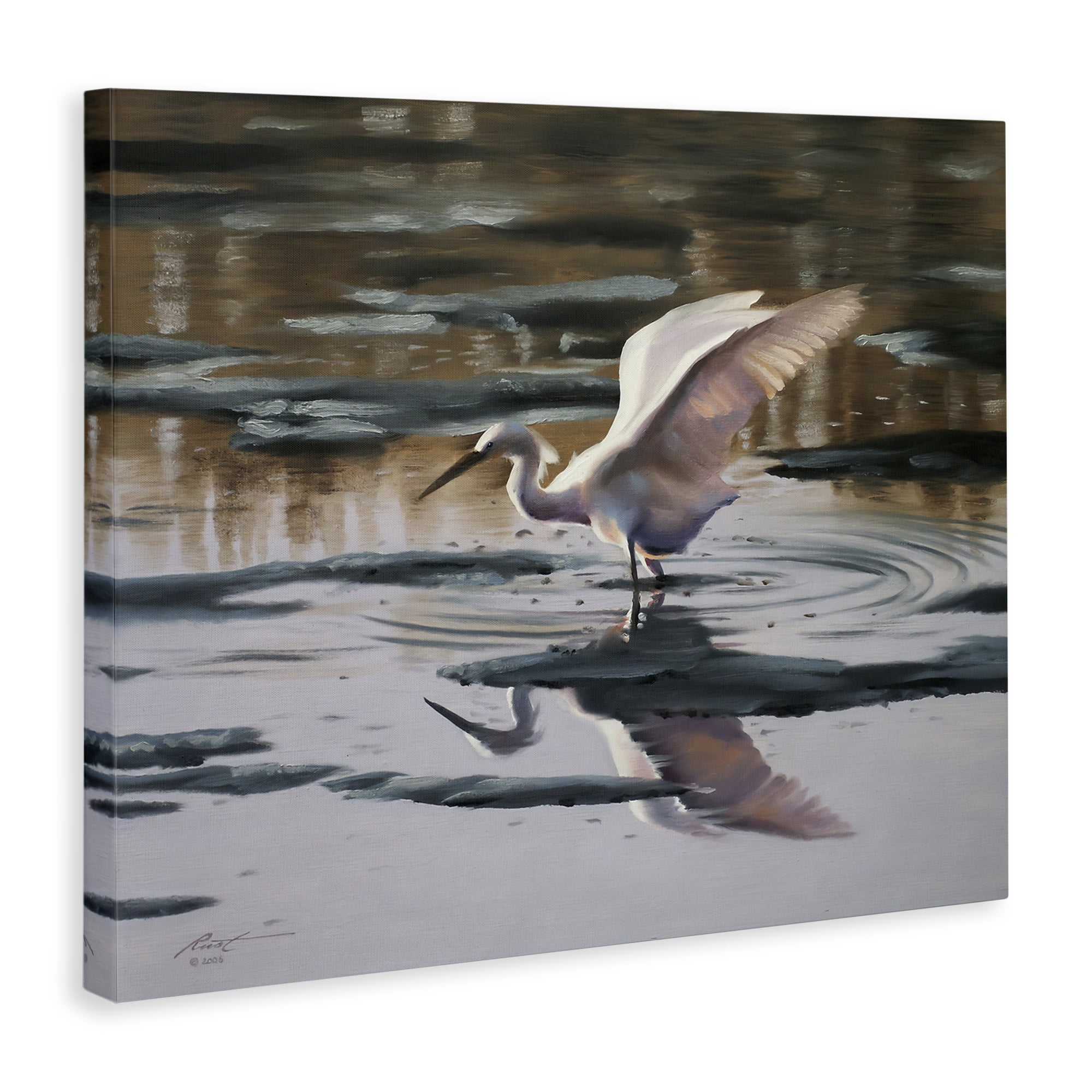 Stupell Industries Swan Landing in Water Animals & Insects Painting Gallery Wrapped Canvas Art Print Wall Art, 30 x 24