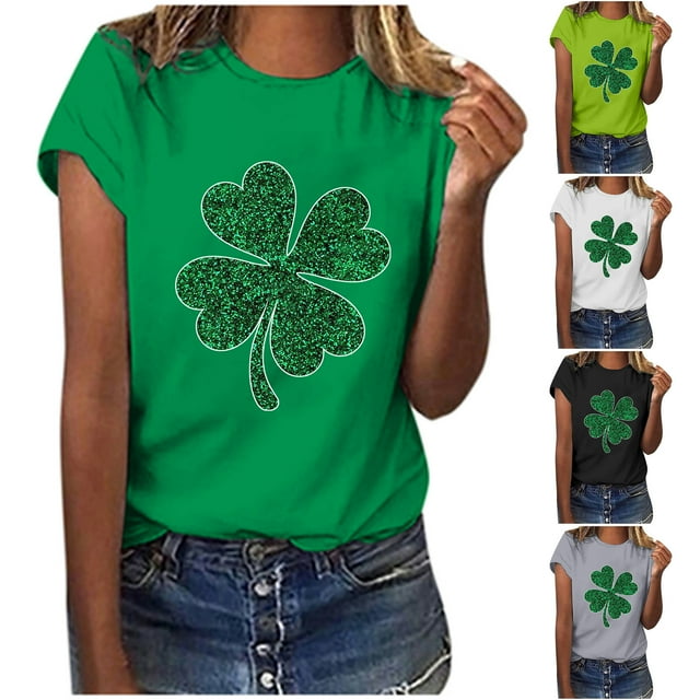 Économies de Printemps! CEHVOM Chemises pour Femmes de la Saint-Patrick, Mode Verte Graphique Basique à Manches Courtes et Col Rond, T-Shirts pour Femmes, Hauts Décontractés d'Été, T-Shirt Basique, Hauts de Vacances