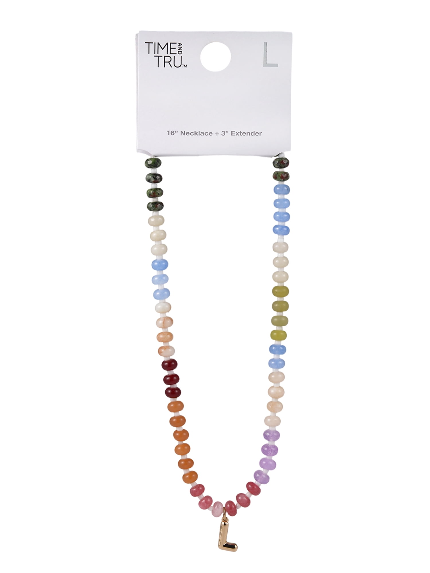 Time and Tru Goldtone Multicolored Bead Initial "L" Necklace
