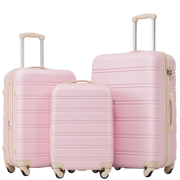 FFZ 3-Piece Hardside Spinner Luggage Set with TSA Lock, 20, 24, 28 inch, Light Pink