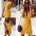 thumbnail image 4 of goowrom Femmes Manches Courtes Casual Floral V Cou Volants Robes, 4 of 7