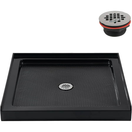Streamline NT-2276-322-BL 32 in. x 32 in. Alcove Acrylic Shower Base in Glossy Black with Center Drain, Drain Included