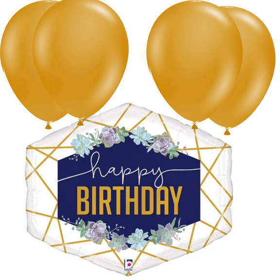 LoonBalloon 30 Inch Navy Geometric Birthday Balloon with 4 latex balloons - Festive & Unique