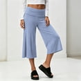 thumbnail image 6 of Women Fold Over Gauchos Capri Casual Low Rise Wide Leg Cropped Pants Summer Striped Yoga Culottes Going Out Yoga Capri Dark Blue 2XL, 6 of 7