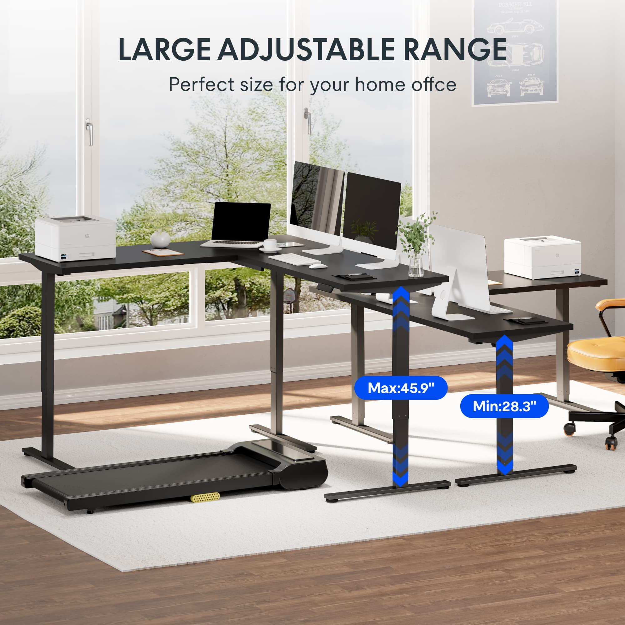 FLEXISPOT L Shaped Standing Desk, 63 x 55 Inch Electric Height Adjustable Corner Desk, Sit Stand Computer Workstation with Preset Controller for Home Office, Black