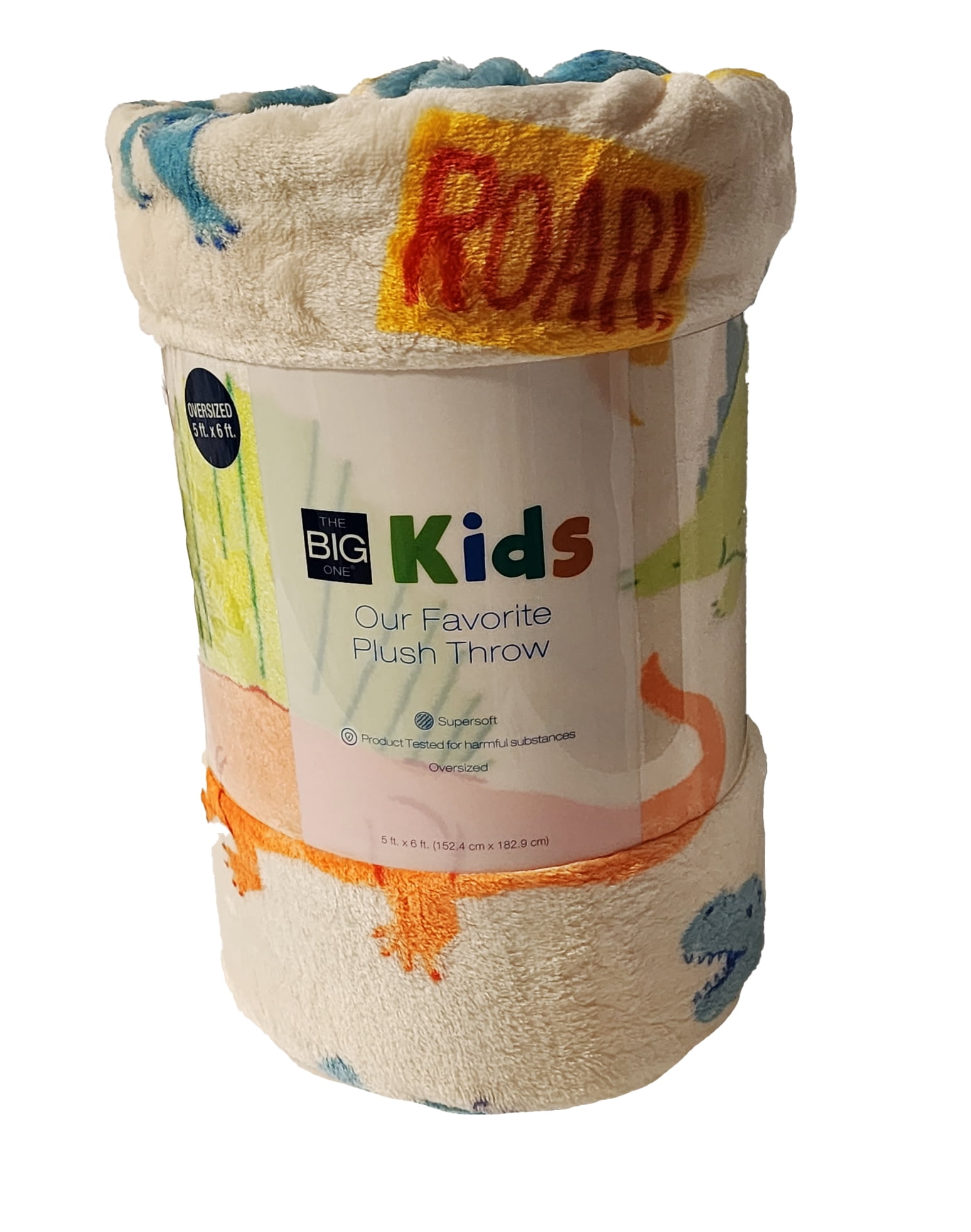 The Big One Plush Throw Blanket Dinosaur Multi-Color Super Soft Polyester 60 x 72 Child Boys