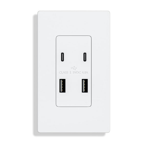 USB Outlet with 4.8A/24W Type A & Type C USB Charging Ports, High Charging Power Electrical Outlet，UL Listed, Screwless Wall Plate Included - White