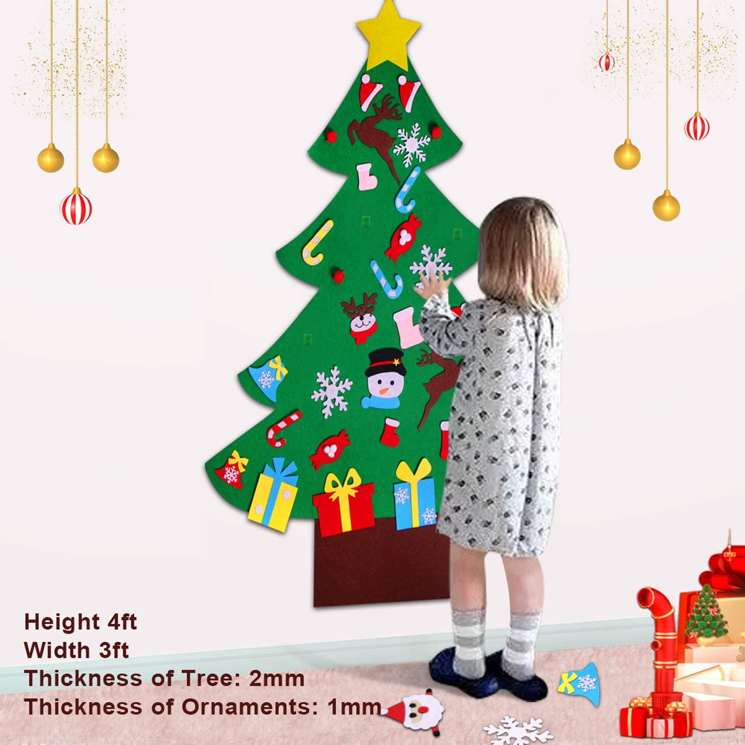 Party Birthday Festival Jupitoo Felt Christmas Tree Felt Toddler Toy Wall Decor with 33 Ornament Kids Felt Christmas Tree Kit Wall Hanging Decorations for Christmas New Year