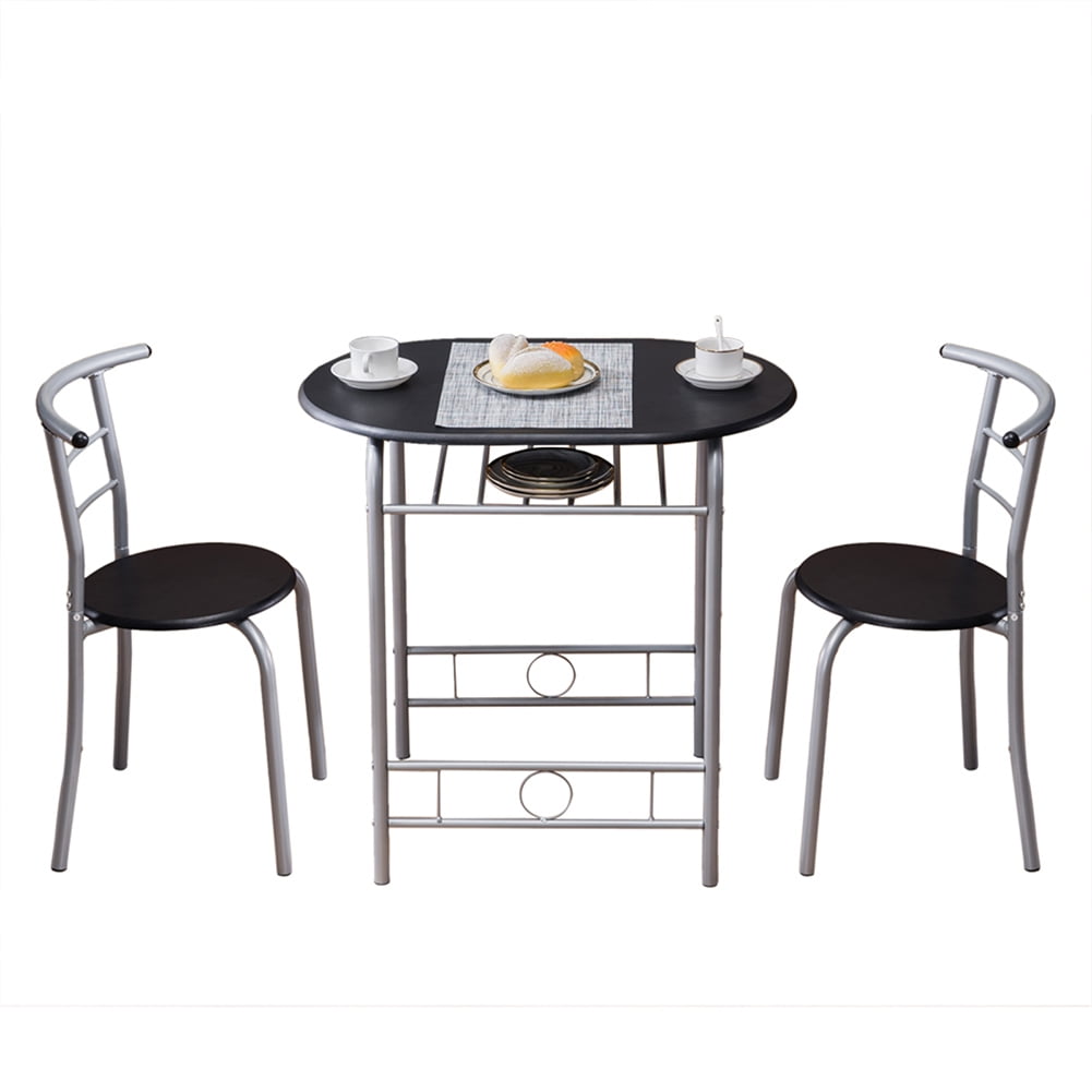 Kepooman 3 Piece Breakfast Set, PVC Breakfast Table for 2, Modern Dining Table Set with Two Chairs, Black