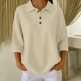 thumbnail image 6 of CFLVAEK Waffle Sweatshirt for Women Casual 3/4 Sleeve Pullover Tops Loose Fit Button Up Lapel Sweatshirts Trendy Summer Fall Top Khaki L, 6 of 9