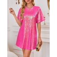 thumbnail image 2 of Vestido tipo camiseta Ophestin con lentejuelas brillantes, manga corta, rojo, XXL, 2 of 7