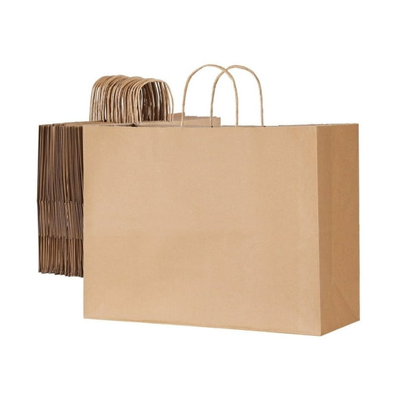 Paper Bags with Handles 50 Pcs - 16x6x12 in Brown Shopping Bags - Durable Party Gift Bags - Recyclable Paper Grocery Bags for Retail & Craft