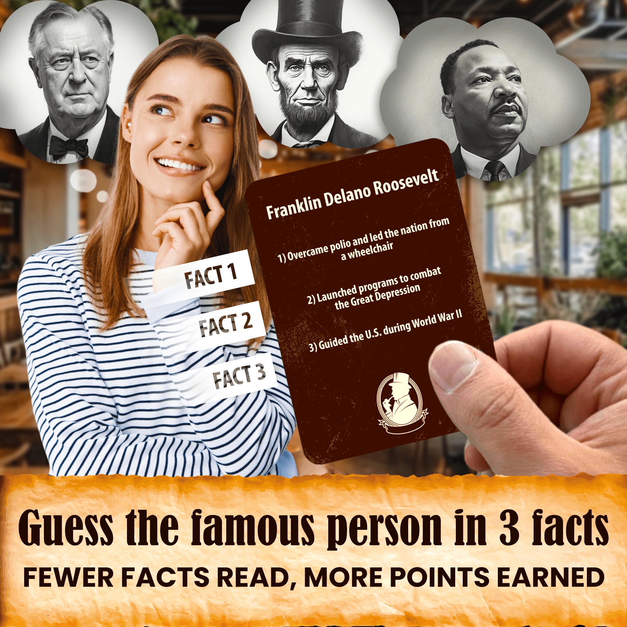Quokka Board Card Game for Adults - Istoria 500 Trivia Cards for Ages 15 + - USA History & Personality Board Card Game