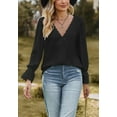 thumbnail image 5 of Lace Trim V Neck Textured Blouse, Black, X-Large, 5 of 5