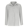 thumbnail image 2 of Womens Button Down Linen Shirts Fall Long Sleeve Lapel Tops Fashion Casual Work Solid Color V-Neck Loose Business Office Shirts with Pocket, 2 of 5