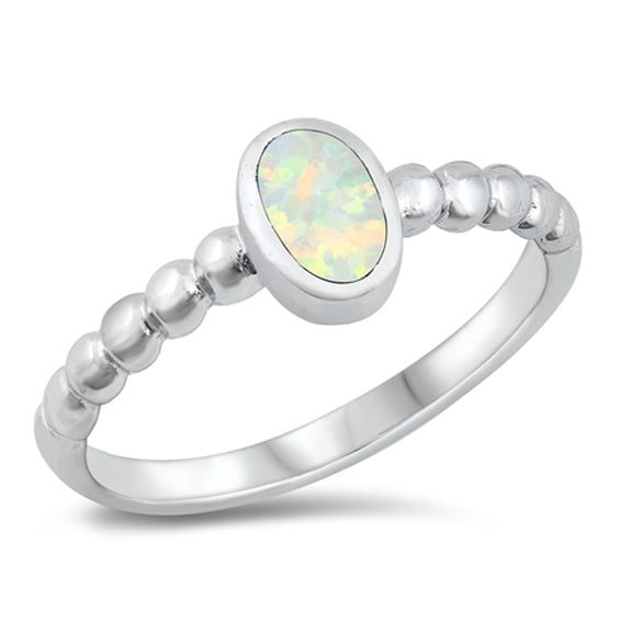 CHOOSE YOUR COLOR Elegant Oval White Simulated Opal Ring .925 Sterling Silver CZ Female Size 10