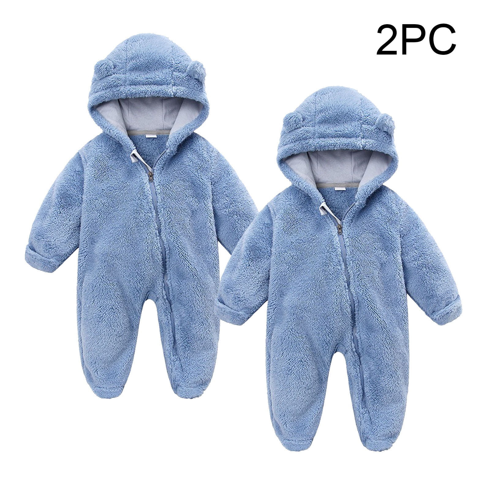 UAMVSH 2PC Newborn Baby Romper Fleece Long Sleeve Zipper Onesies Infant Boys Girls Warm Footed Hooded Jumpsuit Winter Clothes 0-12M