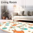 thumbnail image 2 of ODIKA 5'x7' Machine Washable Non-Slip Area Rug, Handcraft Latch Project Joyful Hare Celebration Motif Yarn Work High Traffic Rug with Pad, Orange, 637572, 2 of 8
