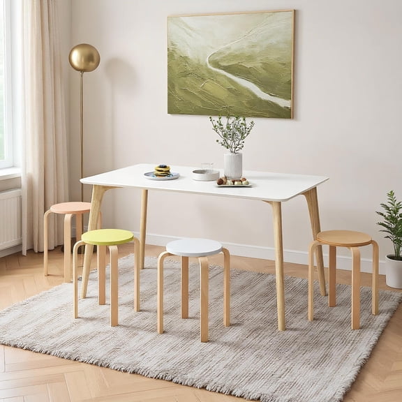 Topcobe Set of 4 Stackable Stools Dining Stools with Round Tops, Kitchen Chairs for Dining Room Living Room, Multicolor