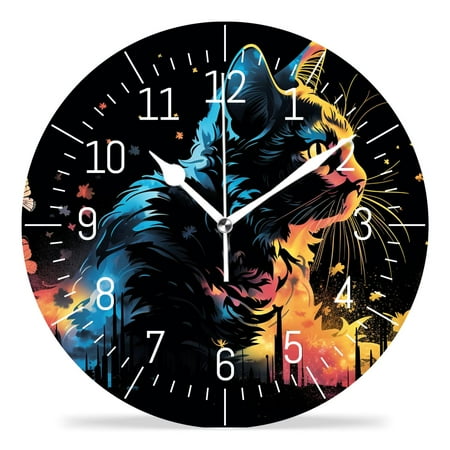 14 Inch Wall Clock Battery Operated Silent Clock Decorative for Office, Kitchen, Outdoor, Living Room,Colorful Cute Cat Butterfly Polka Dot Art