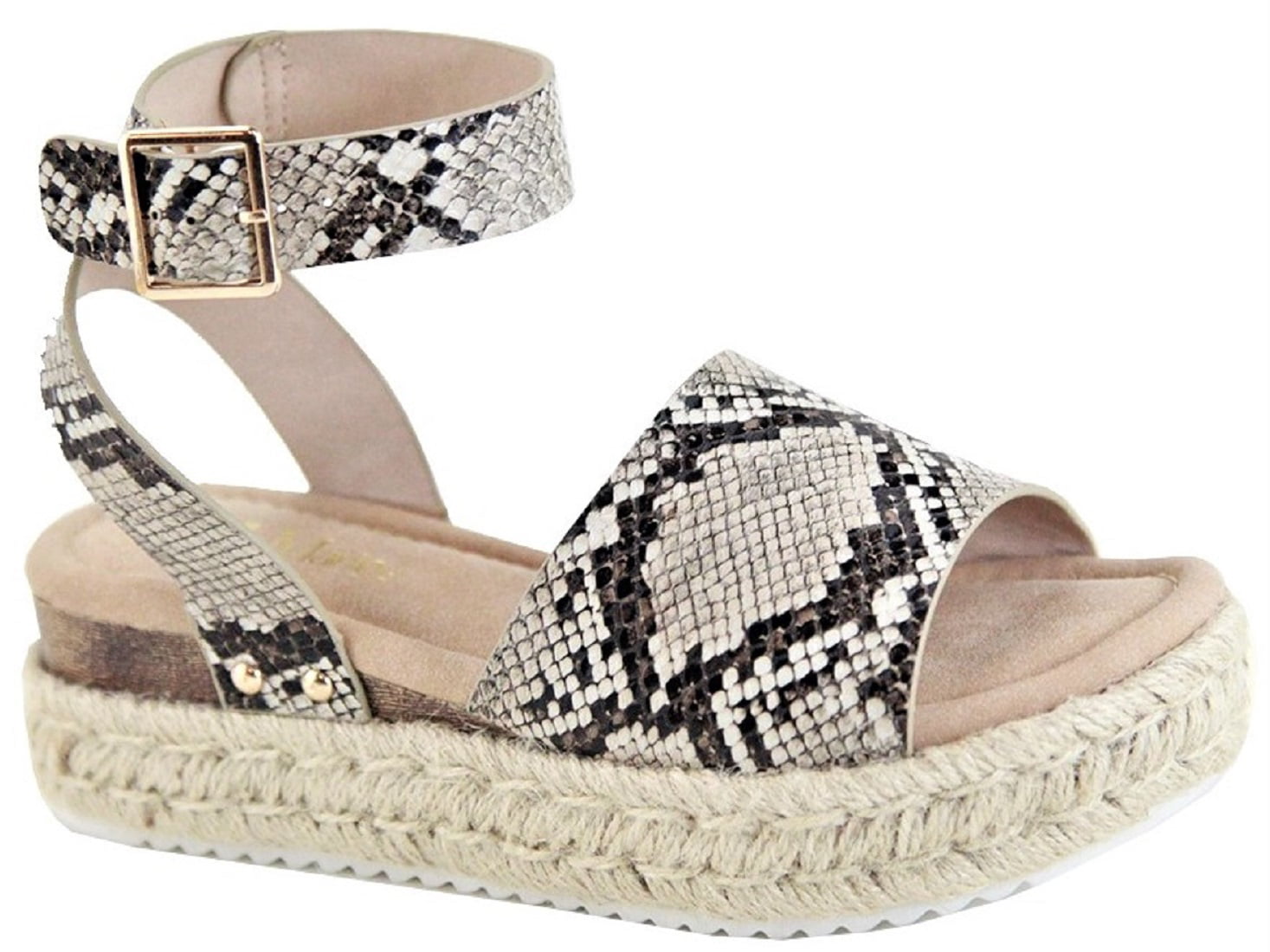 Snake Print Wrap Round Canvas Wedged Plat fWedges Flatforms Strappy Sandals Size