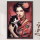 thumbnail image 3 of Hilo de bordar de algodón ecológico completo, punto de cruz estampado de niña y gato de 11CT, 45x65cm, 3 of 9