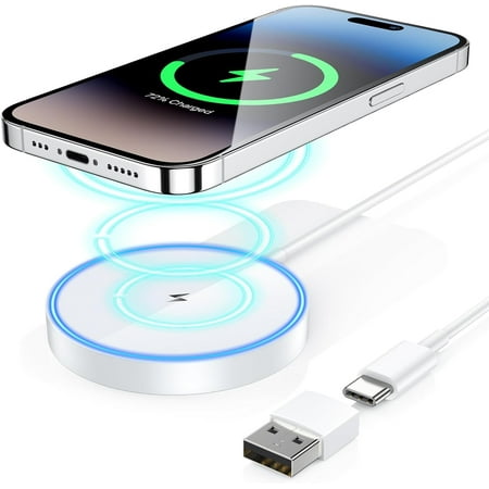 Magnetic Wireless Charger Compatible with Apple Mag Safe Charger for iPhone 15 Pro Max/15 Pro/15 Plus/15/14/13/12 Series AirPods 3/2/Pro,LED Magnet 15W Fast Mag-Safe Charging Pad with Dual Ports