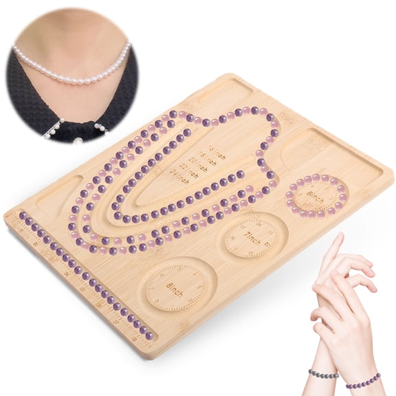 Ikoopy Bamboo Bead Board for Jewelry Making Beading Tray with Measurement for Necklace and Bracelet Making Kit 10.24 x 9.45 inch