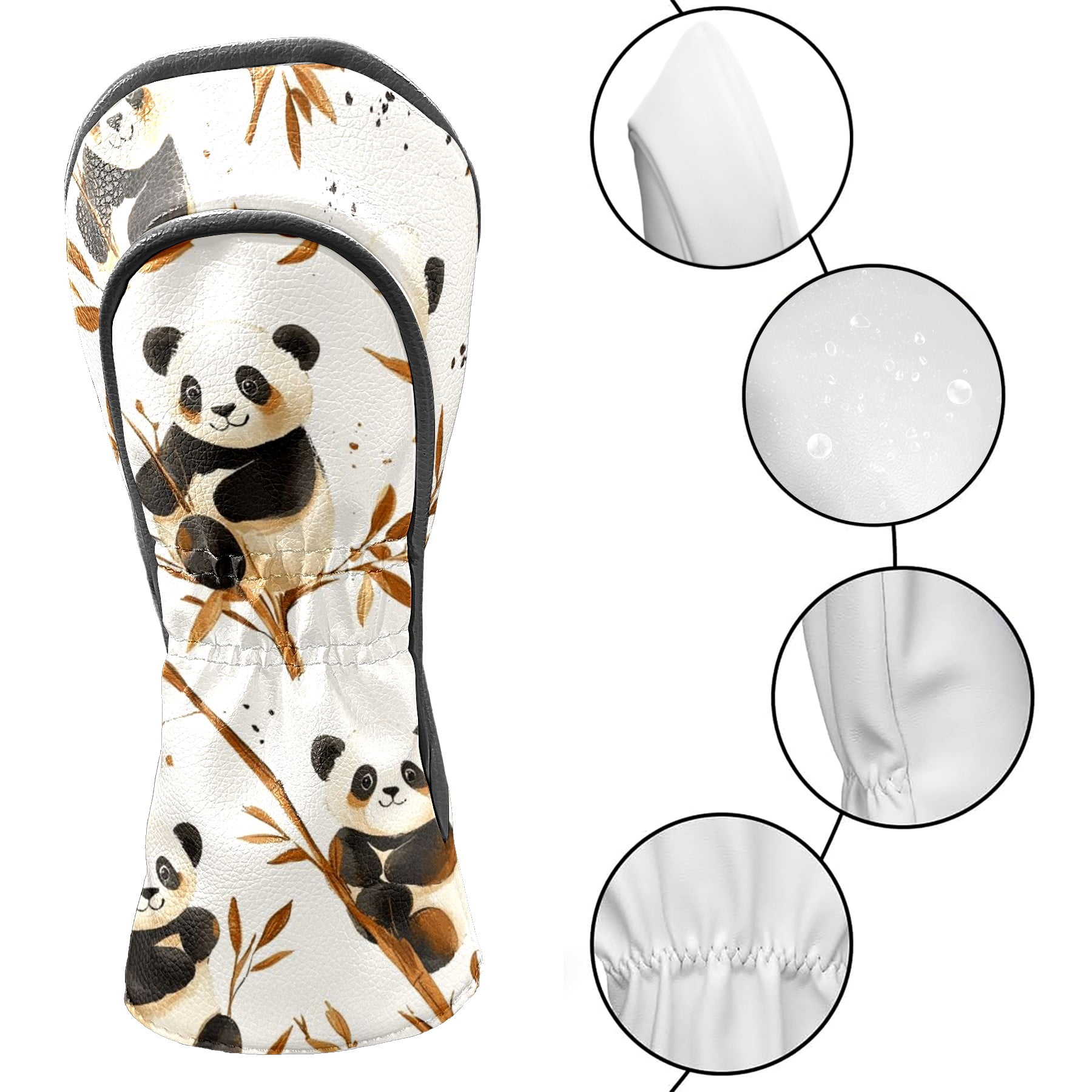 Golf Head Covers Panda Pattern for Driver, Wood & Hybrid, Premium Waterproof PU Leather with Plush Lining, Cute Animal Golf Gifts